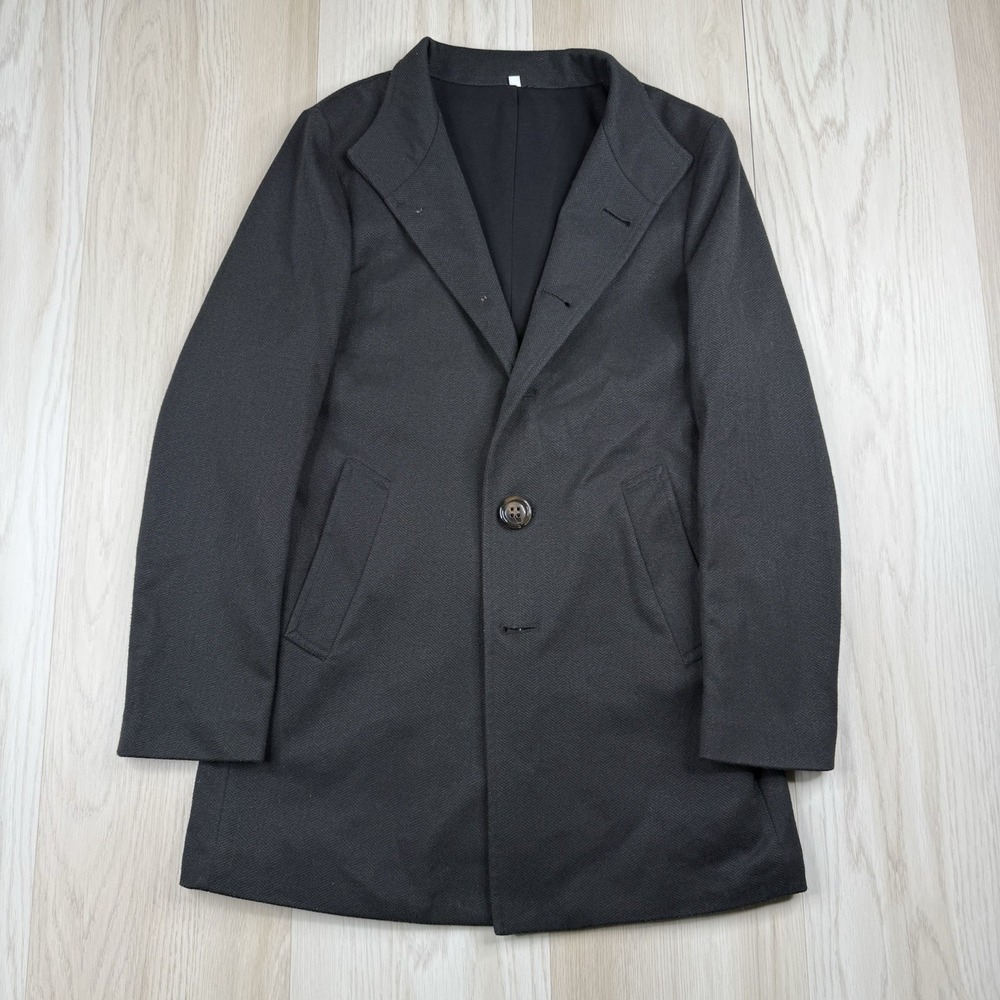 State and Liberty Open Button Overcoat Black Herringbone Men's Size S Small